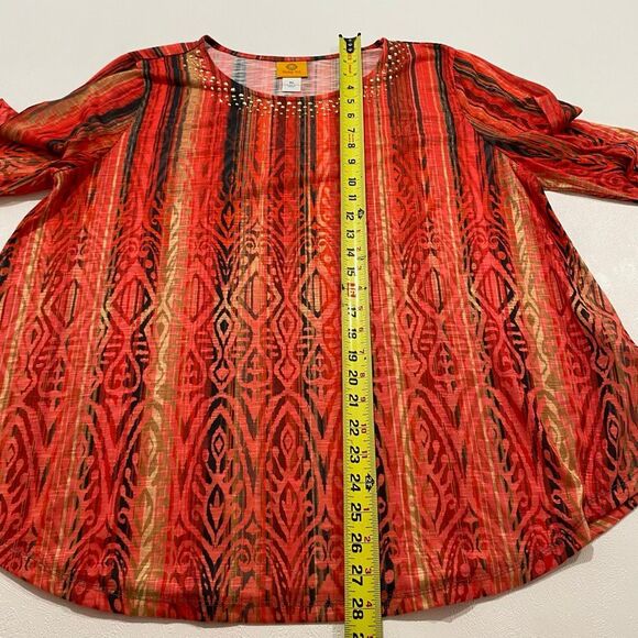 Ruby Rd Embellished Top Women’s XL Red Black Gold Metallic Print 3/4 Sleeve Tuni - Picture 6 of 7